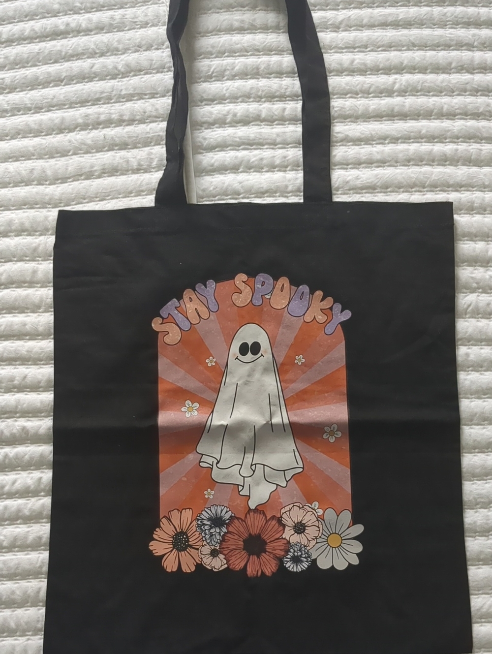 Stay Spooky Ghost Graphic Tote Bag - Black
